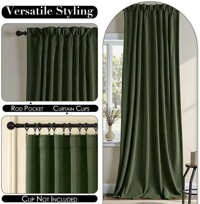 Alt view image 6 of 7 - Olive Green Velvet Curtains Thermal Insulated Blackout Curtain for Bedroom Window Living Room Darkening Luxury Vintage 84 Inches Long Heavy Drapes Panels Rod Pocket Set of 2
