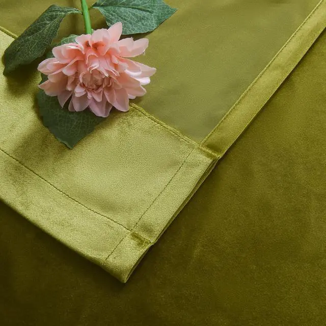 Alt view image 4 of 7 - Olive Green Velvet Curtain 84 inch Long - Curtains Block Light Thermal Insulated Rod Pocket Window Drapes Set for Bedroom/Living Room, Olive Green, W52 x L84 inch, 2 Panels