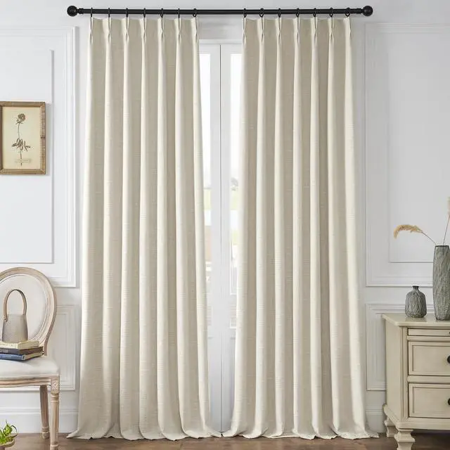 Alt view image 2 of 5 - Pinch Pleat Linen Texture Sheer Curtain for Bedroom,Back Tab 102 inches Long Window Drapes for Living Room, 2 Panels,40" Width,Linen