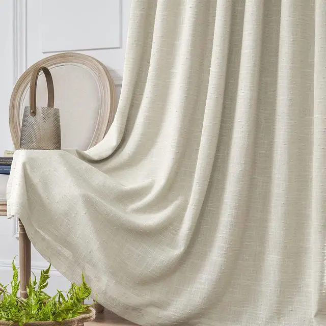 Alt view image 4 of 5 - Pinch Pleat Linen Texture Sheer Curtain for Bedroom,Back Tab 102 inches Long Window Drapes for Living Room, 2 Panels,40" Width,Linen