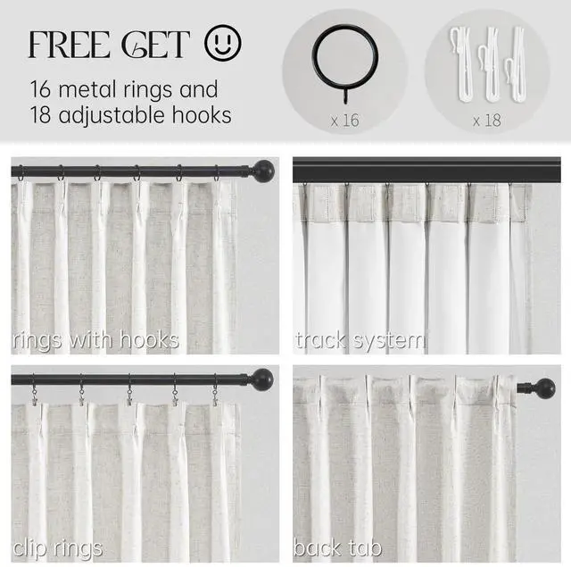 Alt view image 3 of 7 - 90 Inches Long Full Blackout Linen Curtains for Bedroom, Pinch Pleated Sound Block Curtains, Oatmeal Decorative Elegant Farmhouse Lined Drapes 2 Panels Set for Living Room Sliding Door