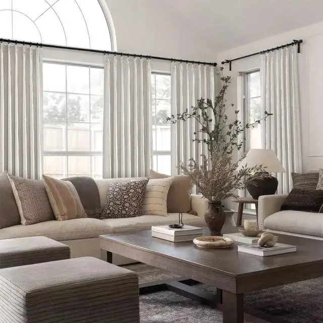 Alt view image 7 of 7 - 90 Inches Long Full Blackout Linen Curtains for Bedroom, Pinch Pleated Sound Block Curtains, Oatmeal Decorative Elegant Farmhouse Lined Drapes 2 Panels Set for Living Room Sliding Door