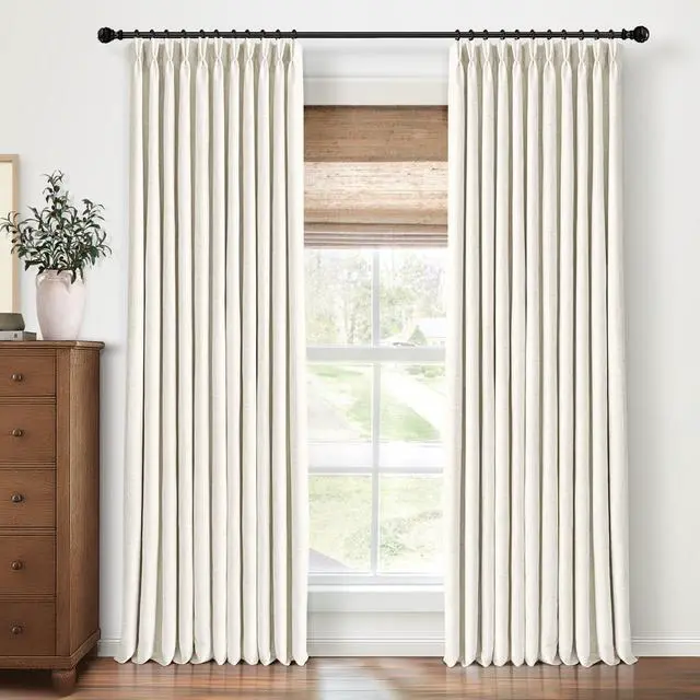 Main image of Natural Linen Pinch Pleated Curtains Blackout, 100% Black Out Curtains 96 inch Long for Bedroom, Blackout Thermal Insulated Pinch Pleated Drapes for Living Room, 40" W x 96" L, 2 Panels Set
