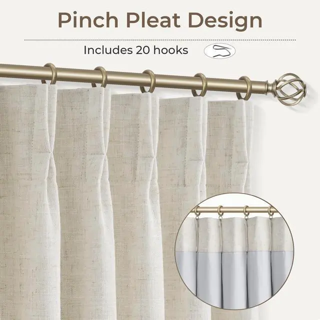 Alt view image 2 of 7 - Natural Linen Pinch Pleated Curtains Blackout, 100% Black Out Curtains 96 inch Long for Bedroom, Blackout Thermal Insulated Pinch Pleated Drapes for Living Room, 40" W x 96" L, 2 Panels Set