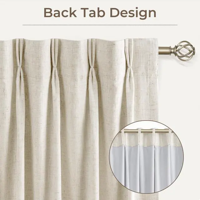 Alt view image 3 of 7 - Natural Linen Pinch Pleated Curtains Blackout, 100% Black Out Curtains 96 inch Long for Bedroom, Blackout Thermal Insulated Pinch Pleated Drapes for Living Room, 40" W x 96" L, 2 Panels Set