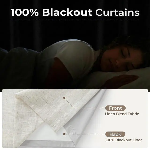 Alt view image 5 of 7 - Natural Linen Pinch Pleated Curtains Blackout, 100% Black Out Curtains 96 inch Long for Bedroom, Blackout Thermal Insulated Pinch Pleated Drapes for Living Room, 40" W x 96" L, 2 Panels Set