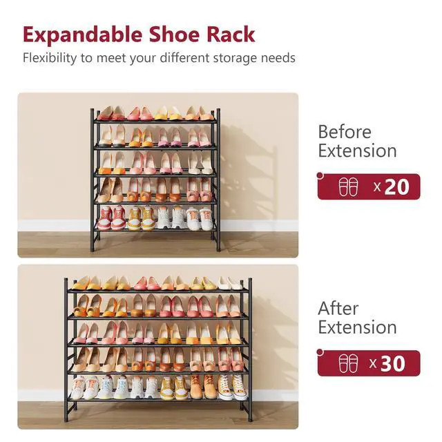 Alt view image 3 of 7 - Expandable Shoe Rack for Closet 5 Tier, 29-41Adjustable & Stackable Shoe Shelf Storage, Metal Shoe Rack Organizer for Front Door Entrance, Closet, Garage, Entryway, Black