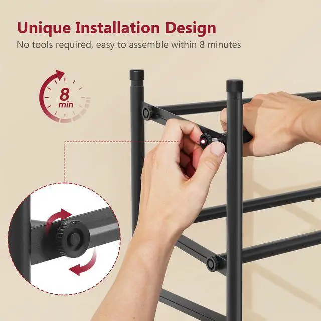 Alt view image 2 of 7 - Expandable Shoe Rack for Closet 5 Tier, 29-41Adjustable & Stackable Shoe Shelf Storage, Metal Shoe Rack Organizer for Front Door Entrance, Closet, Garage, Entryway, Black