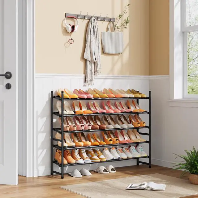 Alt view image 7 of 7 - Expandable Shoe Rack for Closet 5 Tier, 29-41Adjustable & Stackable Shoe Shelf Storage, Metal Shoe Rack Organizer for Front Door Entrance, Closet, Garage, Entryway, Black