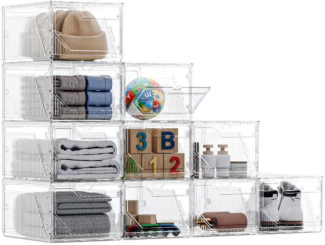 Main image of 10 Pack Upgraded XX-Large Closet Organizers and Storage with Magnetic Door, New structure is more stable, Thicken & Sturdy Clear Stackable Interconnectable Shoe Box for Entryway, Under Bed