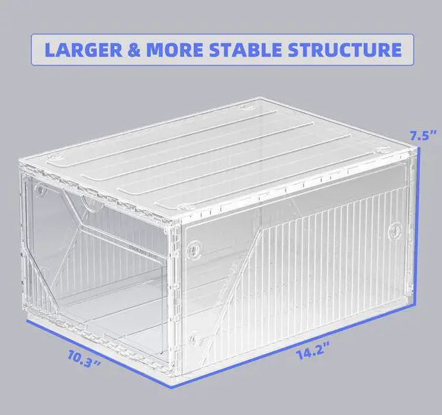 Alt view image 2 of 7 - 10 Pack Upgraded XX-Large Closet Organizers and Storage with Magnetic Door, New structure is more stable, Thicken & Sturdy Clear Stackable Interconnectable Shoe Box for Entryway, Under Bed