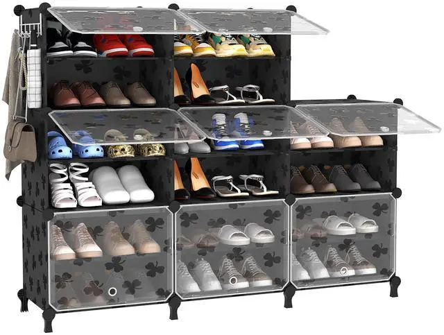 Main image of Shoe Rack, 8 Tier Shoe Storage Cabinet 32 Pair Plastic Shoe Shelves Organizer for Closet Bedroom Entryway Black