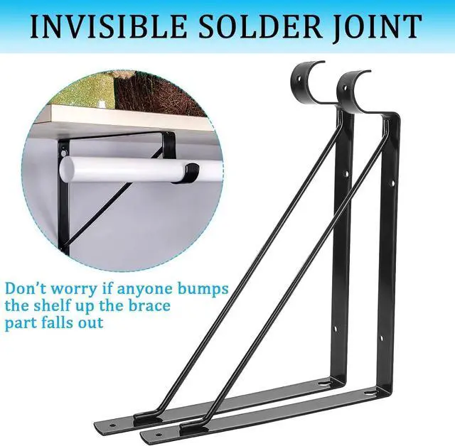 Alt view image 4 of 7 - 10PCS Heavy Duty Closet Rod Bracket, 11 x 11 Inch Closet Shelf Brackets,Supports 300 lbs,Wall Mount Closet Rod Supports Bracket Hook with Screws, Closet Rod Holders for Home and Closet Decor(Black)