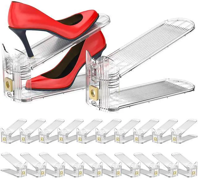 Main image of Shoe Slots Organizer,Adjustable Shoe Stackers,20 Pack Shoe Space Savers,Shoe Storage Holder for Closet,Transparent
