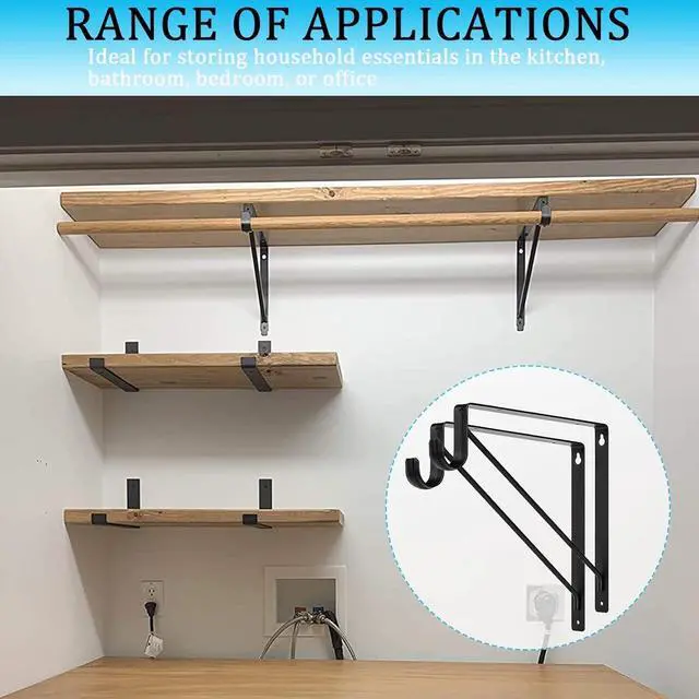 Alt view image 5 of 7 - 10PCS Heavy Duty Closet Rod Bracket, 11 x 11 Inch Closet Shelf Brackets,Supports 300 lbs,Wall Mount Closet Rod Supports Bracket Hook with Screws, Closet Rod Holders for Home and Closet Decor(Black)