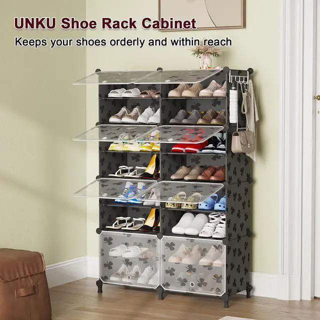 Alt view image 2 of 7 - Shoe Rack, 8 Tier Shoe Storage Cabinet 32 Pair Plastic Shoe Shelves Organizer for Closet Bedroom Entryway Black