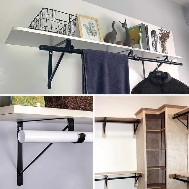 Alt view image 6 of 7 - 10PCS Heavy Duty Closet Rod Bracket, 11 x 11 Inch Closet Shelf Brackets,Supports 300 lbs,Wall Mount Closet Rod Supports Bracket Hook with Screws, Closet Rod Holders for Home and Closet Decor(Black)