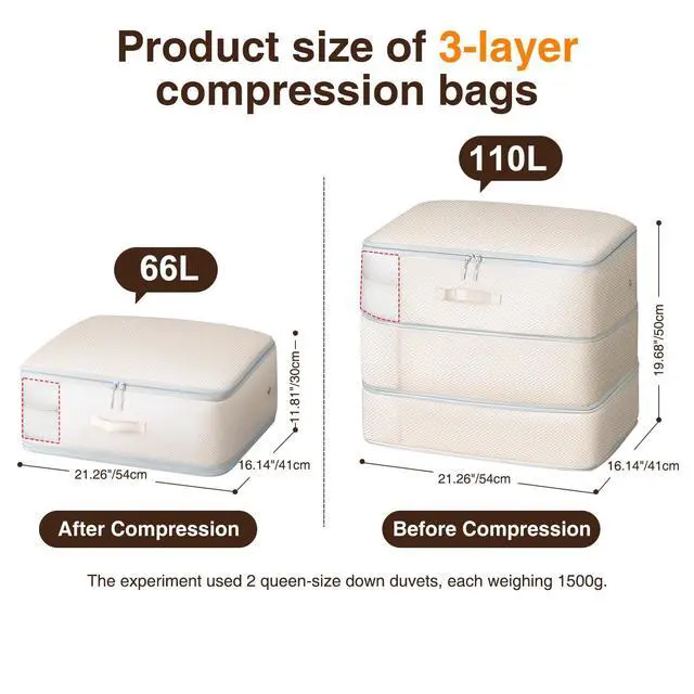 Alt view image 2 of 7 - 6 Pack Compression Storage Bags - 110L Large Capacity Comforter Storage Bag, 3-Layer Washable Ultra Space Saving Self Compression Organizer Space Bags for Blankets, Sweaters, Sheets, Beige