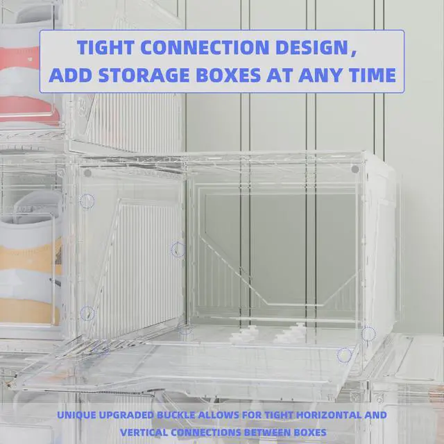 Alt view image 7 of 7 - 10 Pack Upgraded XX-Large Closet Organizers and Storage with Magnetic Door, New structure is more stable, Thicken & Sturdy Clear Stackable Interconnectable Shoe Box for Entryway, Under Bed
