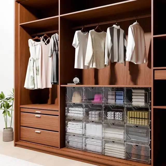 Alt view image 5 of 7 - 10 Pack Upgraded XX-Large Closet Organizers and Storage with Magnetic Door, New structure is more stable, Thicken & Sturdy Clear Stackable Interconnectable Shoe Box for Entryway, Under Bed