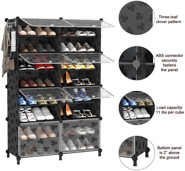 Alt view image 7 of 7 - Shoe Rack, 8 Tier Shoe Storage Cabinet 32 Pair Plastic Shoe Shelves Organizer for Closet Bedroom Entryway Black