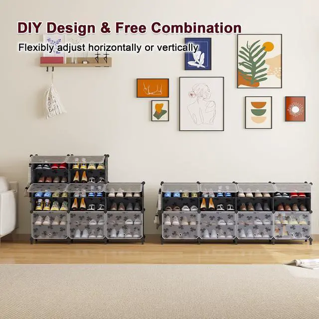 Alt view image 4 of 7 - Shoe Rack, 8 Tier Shoe Storage Cabinet 32 Pair Plastic Shoe Shelves Organizer for Closet Bedroom Entryway Black