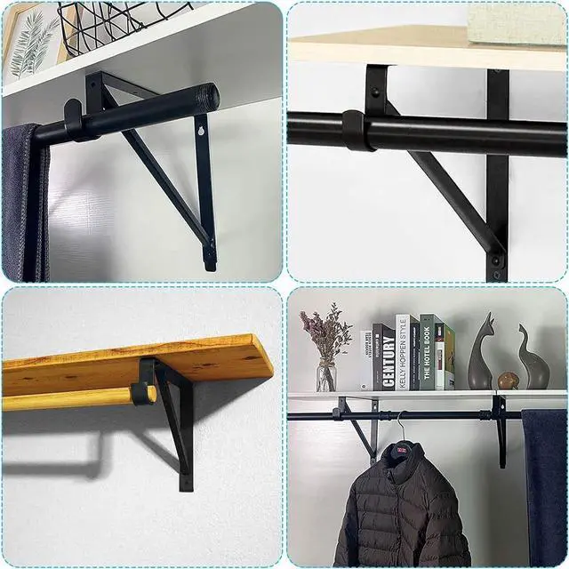 Alt view image 7 of 7 - 10PCS Heavy Duty Closet Rod Bracket, 11 x 11 Inch Closet Shelf Brackets,Supports 300 lbs,Wall Mount Closet Rod Supports Bracket Hook with Screws, Closet Rod Holders for Home and Closet Decor(Black)