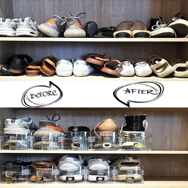 Alt view image 7 of 7 - Shoe Slots Organizer,Adjustable Shoe Stackers,20 Pack Shoe Space Savers,Shoe Storage Holder for Closet,Transparent