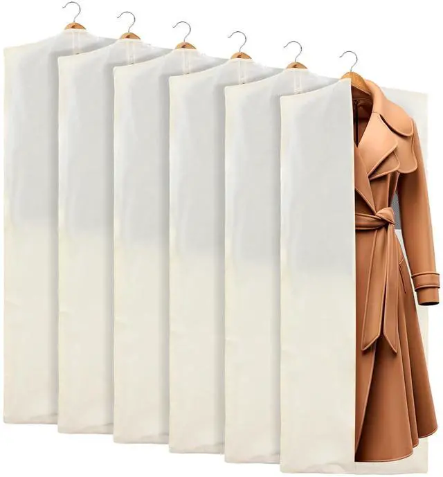 Main image of 6 Pcs 24 x 65 inches Cotton Garment Bags for Hanging Clothes, Canvas Suit Bags for Clothes Coats Jackets Shirts Closet Storage Travel Gusseted Hanging Garment Cover
