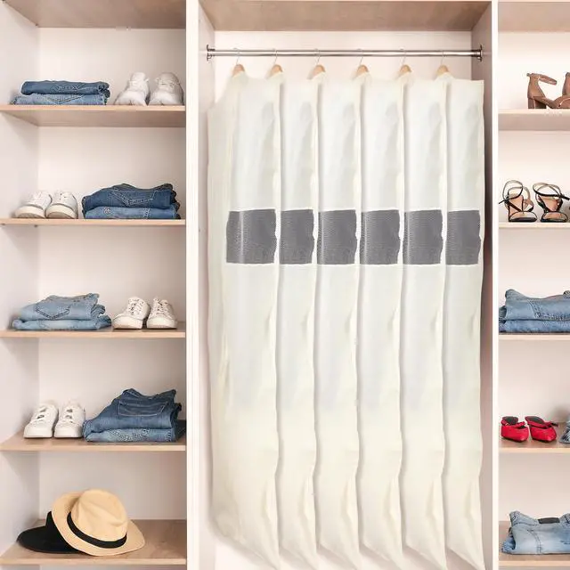 Alt view image 5 of 7 - 6 Pcs 24 x 65 inches Cotton Garment Bags for Hanging Clothes, Canvas Suit Bags for Clothes Coats Jackets Shirts Closet Storage Travel Gusseted Hanging Garment Cover