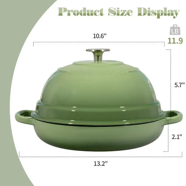 Alt view image 3 of 7 - Enameled Cast Iron Dutch Oven Pot with Lid, Round Bread Oven for Homemade Sourdough Bread Baking, 6 Quart, Pistachio Green