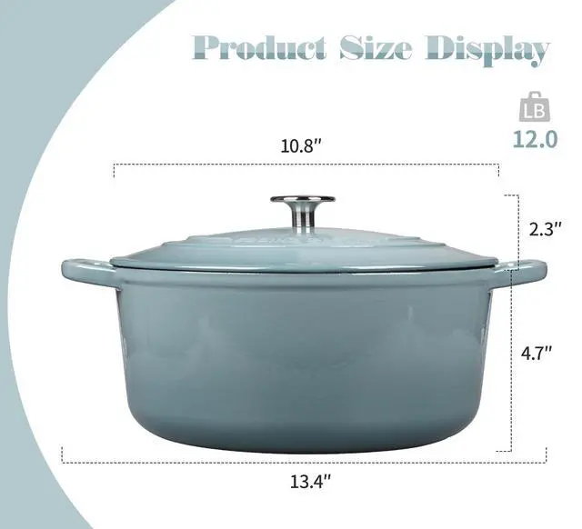 Alt view image 3 of 6 - Enameled Dutch Ovens Cast Iron Dutch Oven Pot with Lid for Bread Baking, Cook, Dual Handle, 5.5 Quart, Seasalt