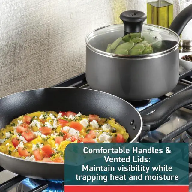 Alt view image 4 of 7 - Initiatives Nonstick Cookware Set 6 Piece Oven Safe 350F Cookware, Pots and Pans, Oven, Broil, Dishwasher Safe Gray