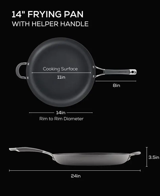 Alt view image 2 of 7 - 83906 Radiance Hard Anodized Nonstick Frying Pan / Fry Pan / Hard Anodized Skillet with Helper Handle - 14 Inch Large Skillet, Gray