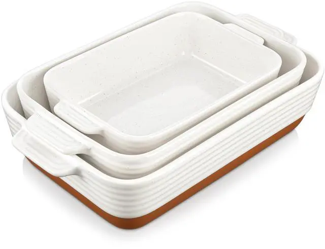 Main image of Casserole Dishes for Oven, Ceramic Baking Dishes Set of 3, Baking Pan Casserole Dish Set, Rectangular Lasagna Pan Deep with Handles for Baking, Khaki White (14.5''/13''/10.5''), Series TARA