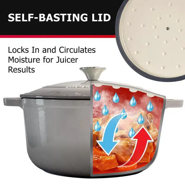 Alt view image 4 of 7 - 6 Quart Enameled Cast Iron Pot Dutch Oven, Heavy-Duty Oven-Safe up to 500° F, & Across All Cooktops, Casserole Dishes for Ovens, Bread Pan with Lid and Knob, Cast Iron Cookware, Grey