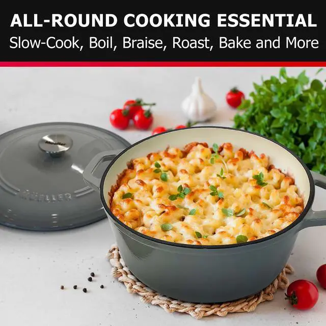 Alt view image 6 of 7 - 6 Quart Enameled Cast Iron Pot Dutch Oven, Heavy-Duty Oven-Safe up to 500° F, & Across All Cooktops, Casserole Dishes for Ovens, Bread Pan with Lid and Knob, Cast Iron Cookware, Grey