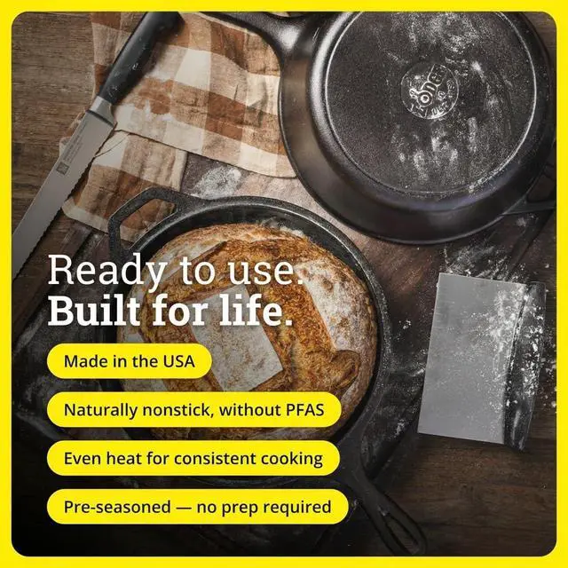Alt view image 2 of 5 - Cast Iron Combo Cooker - PFAS-Free 2-in-1 3.2 Quart Deep Pot and 10.25 Inch Skillet Set - Dutch Oven with Skillet Lid for Sourdough, Frying, and Camping - Made in the USA