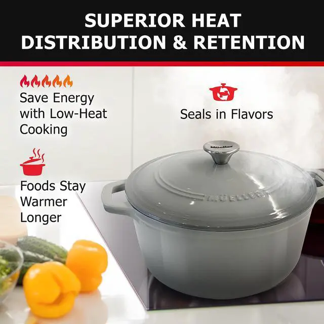 Alt view image 3 of 7 - 6 Quart Enameled Cast Iron Pot Dutch Oven, Heavy-Duty Oven-Safe up to 500° F, & Across All Cooktops, Casserole Dishes for Ovens, Bread Pan with Lid and Knob, Cast Iron Cookware, Grey