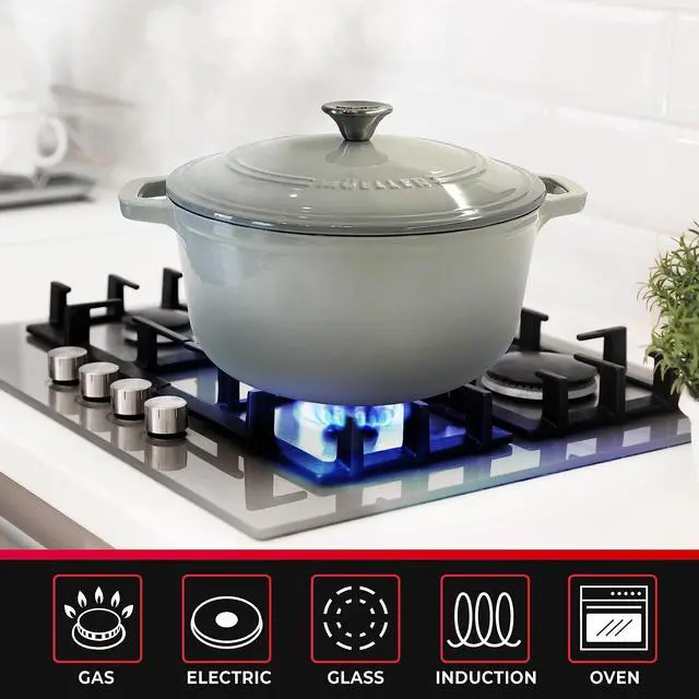 Alt view image 5 of 7 - 6 Quart Enameled Cast Iron Pot Dutch Oven, Heavy-Duty Oven-Safe up to 500° F, & Across All Cooktops, Casserole Dishes for Ovens, Bread Pan with Lid and Knob, Cast Iron Cookware, Grey