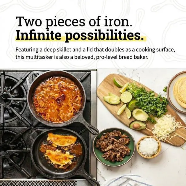 Alt view image 3 of 5 - Cast Iron Combo Cooker - PFAS-Free 2-in-1 3.2 Quart Deep Pot and 10.25 Inch Skillet Set - Dutch Oven with Skillet Lid for Sourdough, Frying, and Camping - Made in the USA