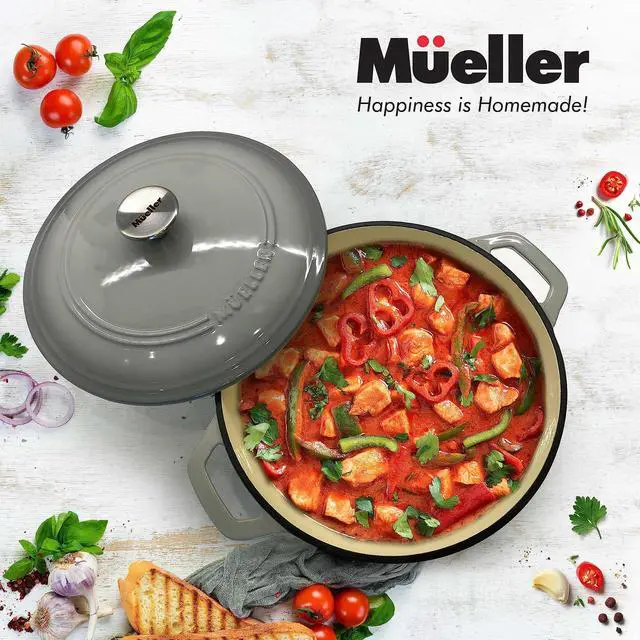 Alt view image 7 of 7 - 6 Quart Enameled Cast Iron Pot Dutch Oven, Heavy-Duty Oven-Safe up to 500° F, & Across All Cooktops, Casserole Dishes for Ovens, Bread Pan with Lid and Knob, Cast Iron Cookware, Grey