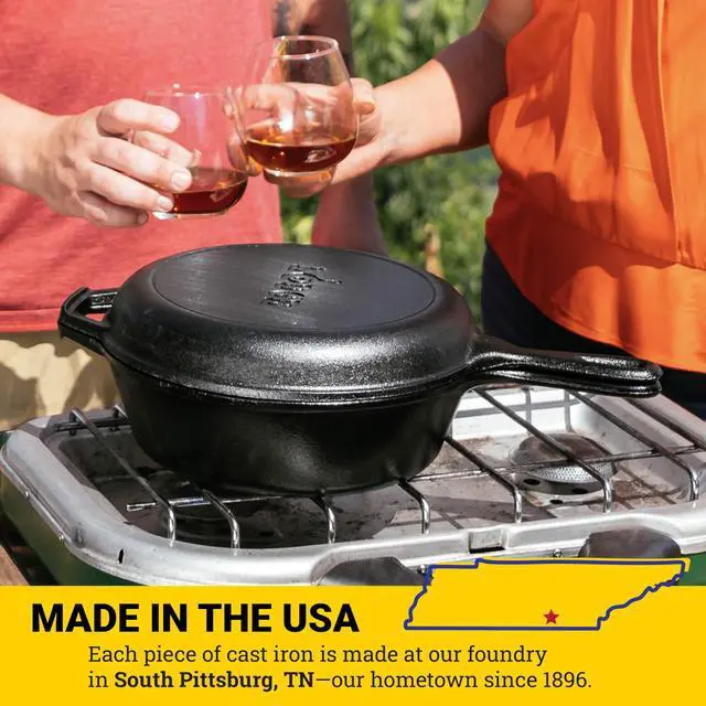 Alt view image 5 of 5 - Cast Iron Combo Cooker - PFAS-Free 2-in-1 3.2 Quart Deep Pot and 10.25 Inch Skillet Set - Dutch Oven with Skillet Lid for Sourdough, Frying, and Camping - Made in the USA