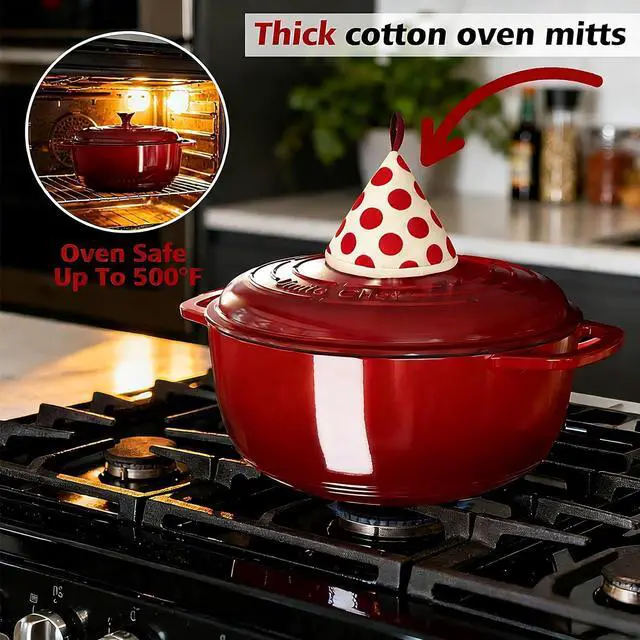 Alt view image 5 of 7 - 6QT Enameled Cast Iron Dutch Oven with Lid, Versatile Heavy-Duty Cookware Pot for Baking Bread, Braising, Soups & Stews, Oven & Stovetop Safe with Heat Resistant GlovesRed
