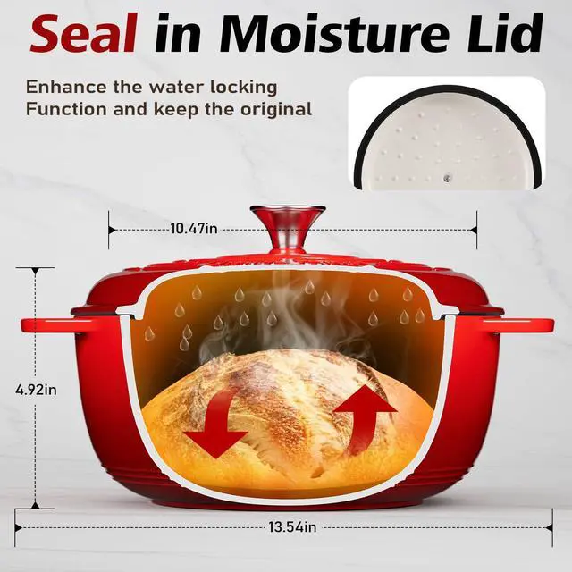 Alt view image 7 of 7 - 6QT Enameled Cast Iron Dutch Oven with Lid, Versatile Heavy-Duty Cookware Pot for Baking Bread, Braising, Soups & Stews, Oven & Stovetop Safe with Heat Resistant GlovesRed