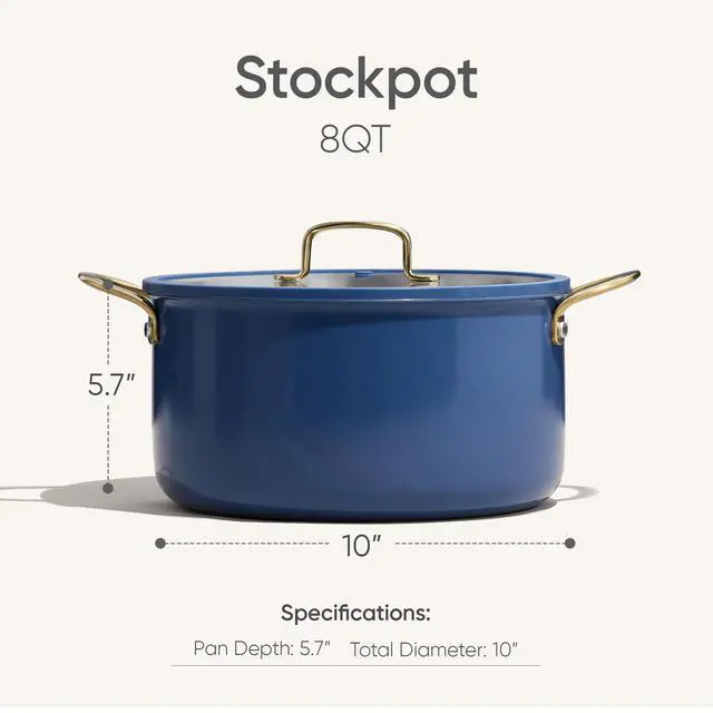 Alt view image 2 of 7 - 8QT Full Clad Tri Ply Stainless Steel Stock Pot with Lid, Kitchen Stockpot Soup Pot, Outer Ceramic Layer, Even Heating, All Stoves Compatible, Oven & Dishwasher Safe, Stay Cool Handle, Blue