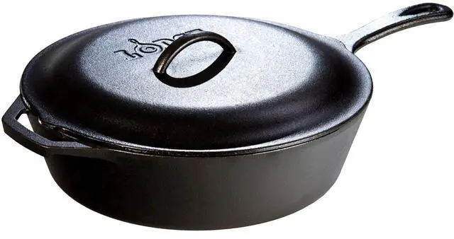 Main image of Cast Iron Covered Deep Skillet - Pre-Seasoned Deep Cast Iron Skillet with Lid - Heavy-Duty Family Size Frying Pan for Braising, Sautéing, Grilling & Everyday Cooking - 5 Quart
