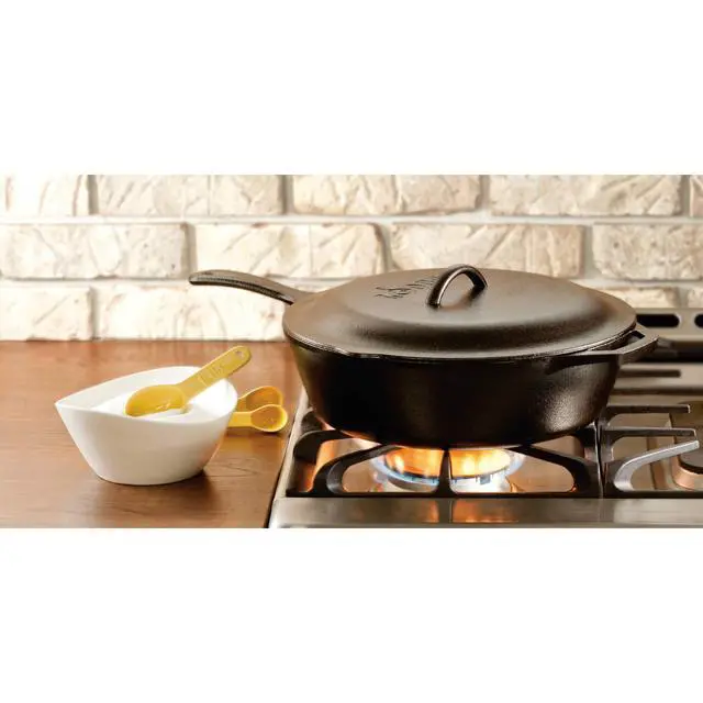 Alt view image 2 of 2 - Cast Iron Covered Deep Skillet - Pre-Seasoned Deep Cast Iron Skillet with Lid - Heavy-Duty Family Size Frying Pan for Braising, Sautéing, Grilling & Everyday Cooking - 5 Quart