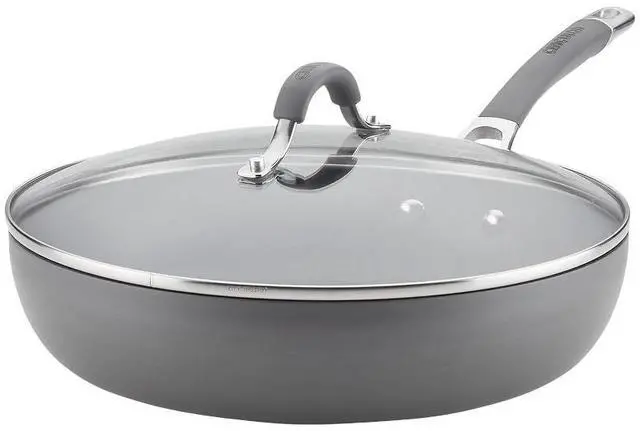 Main image of Radiance Hard Anodized Nonstick Deep Frying Pan with Lid, 12 inch Frying Pan with Lid, Deep Skillet, Gray