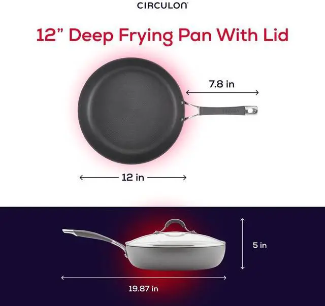 Alt view image 3 of 7 - Radiance Hard Anodized Nonstick Deep Frying Pan with Lid, 12 inch Frying Pan with Lid, Deep Skillet, Gray